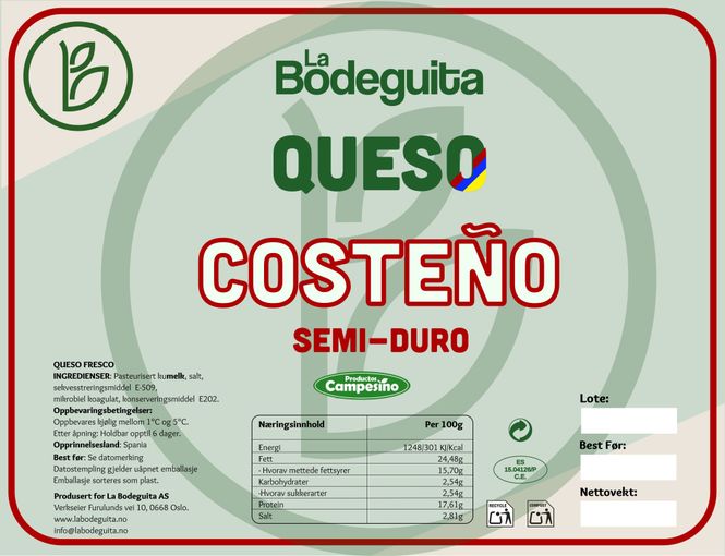 Bilde av QUESO COSTEÑO ( semiduro ) ca.300g La Bodeguita ...